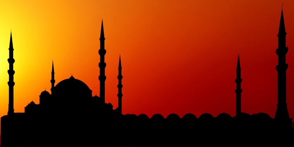 sunset, mosque, minaret